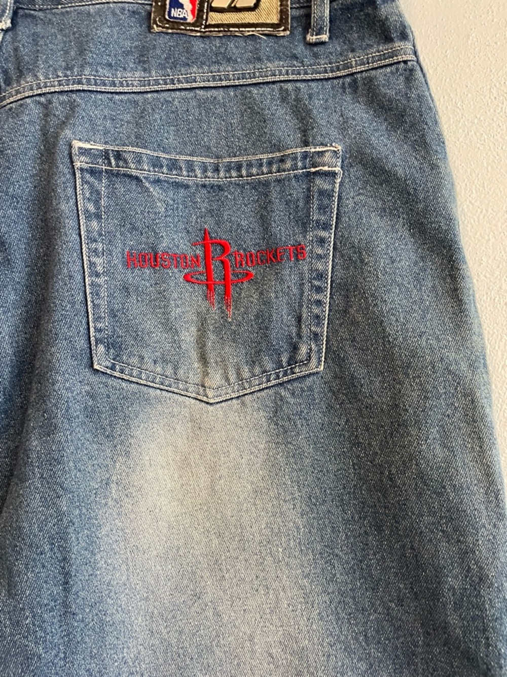 Men's Blue Denim Jean Shorts with Red Rockets Logo - Picture 11 of 14